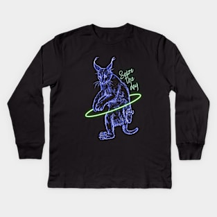 "Seize the Day" Glowing Neon Caracal Kids Long Sleeve T-Shirt